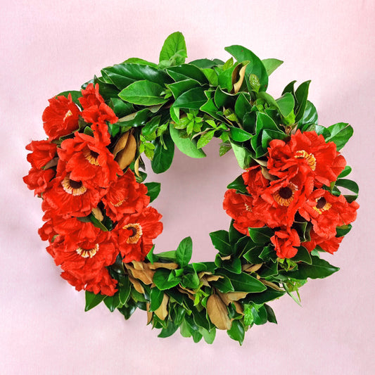 Magnolia and Faux Poppy Wreath