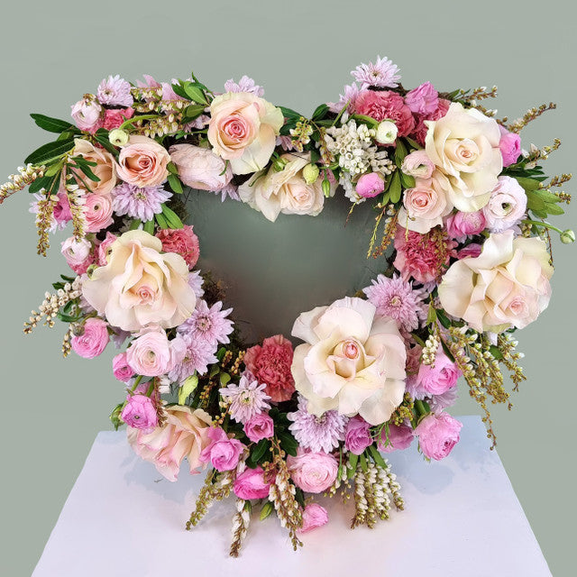 Fresh Remembrance Heart Pink 50cm