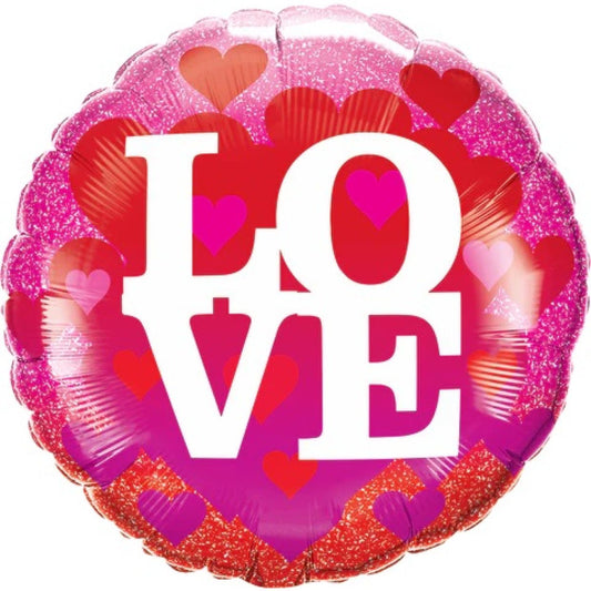 Foil Balloon Love Hearts & Glitter