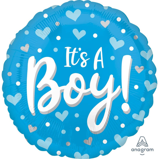 Foil Balloon It's A Boy Heart & Dots