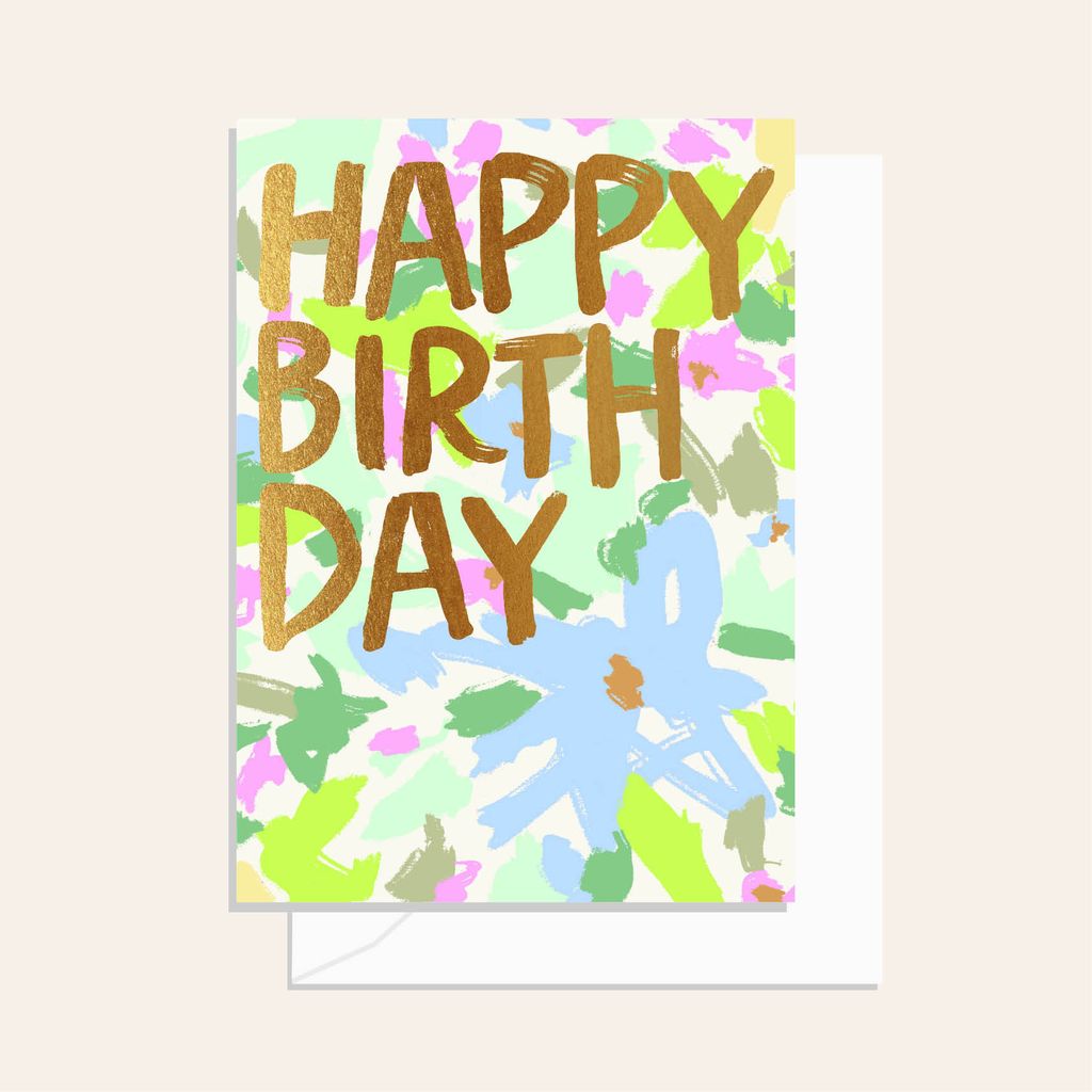 Brushy Happy Birthday Floral Card