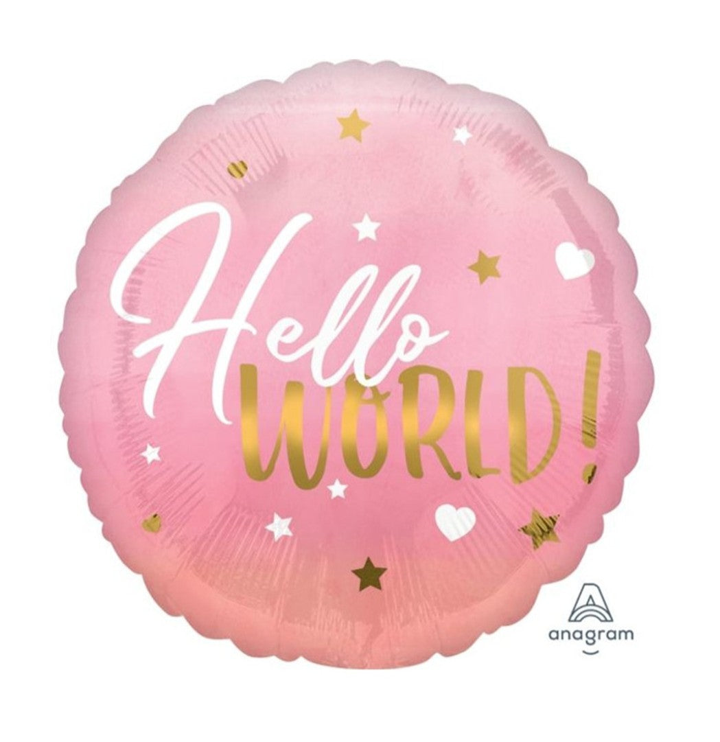 Foil Balloon Hello World Pink